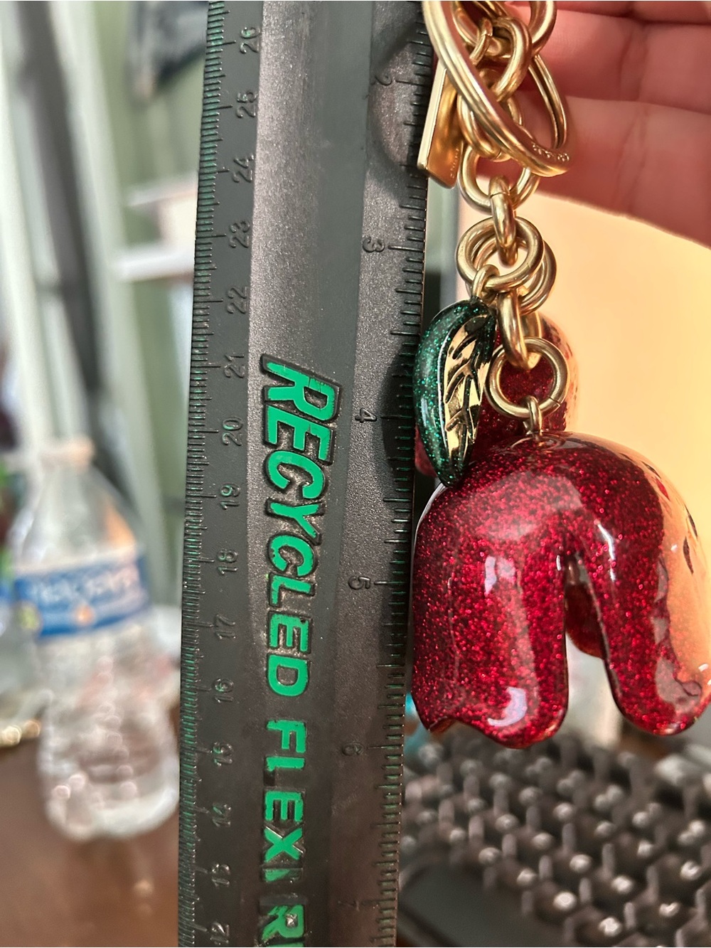 Coach Resin Red Glitter Tea Rose Green Leaf Handbag Charm Keychain - Picture 8 of 8